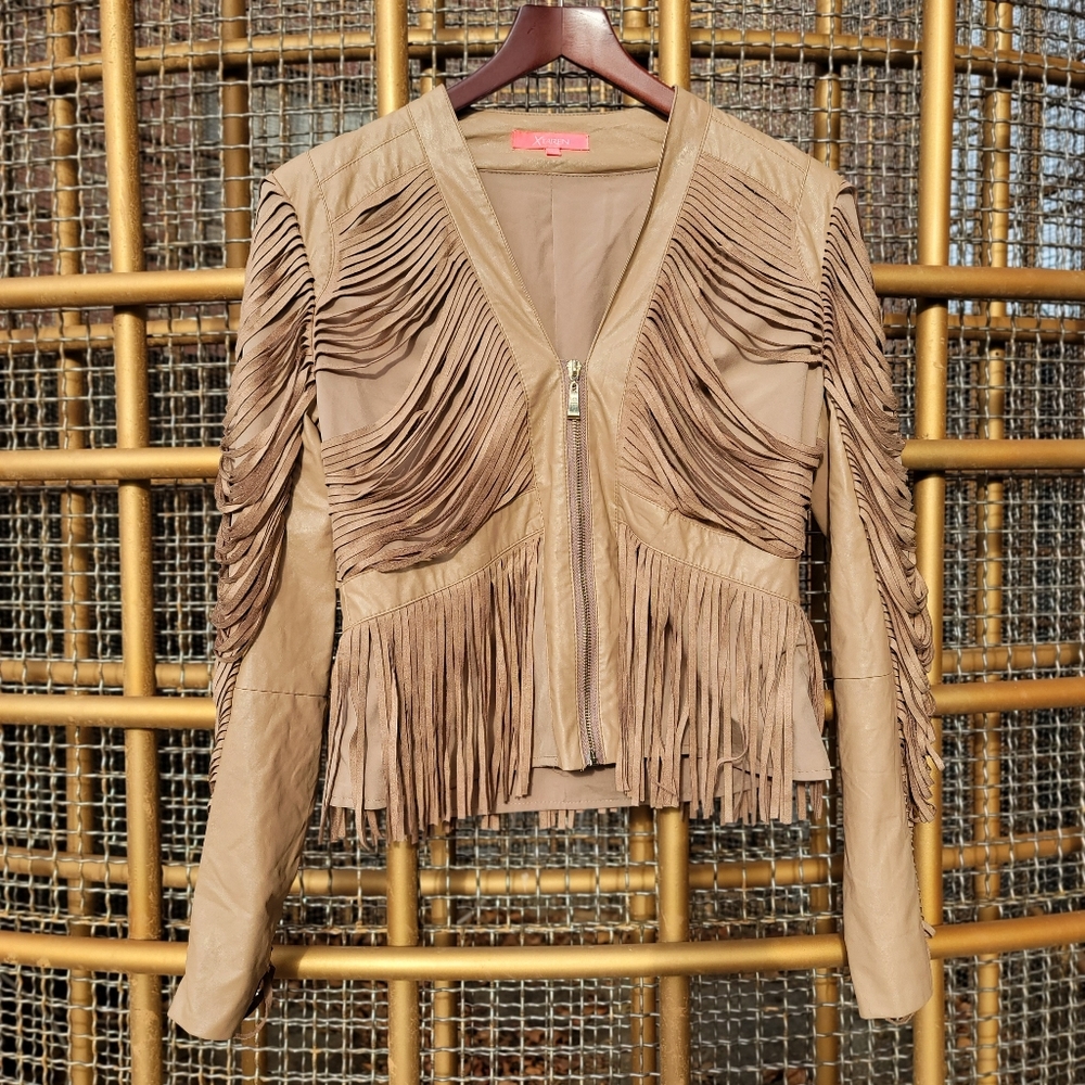 Camel Color Fringe Jacket